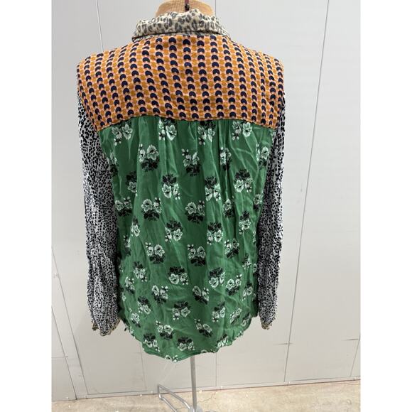Anthropologie Maeve Fern Shirt Size 1X Mixed Print Colored Button Down Floral - Picture 2 of 5